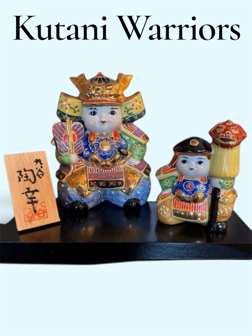 Japanese Kutani Hand-Painted Ceramic Warrior Figurine Set - 4 Pcs